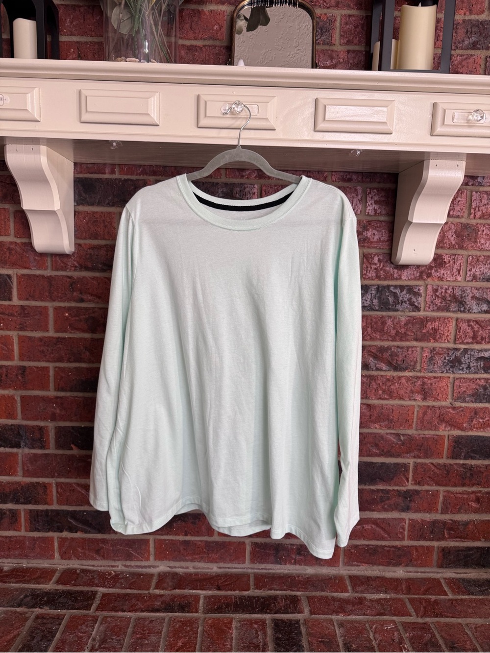 New With Tag Women's Long-Sleeve Crewneck Tee - Light Mint Sz 1X